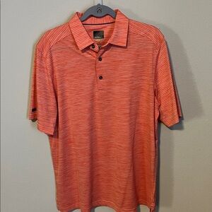 Greg Norman Striped Orange Polo Shirt Size Large